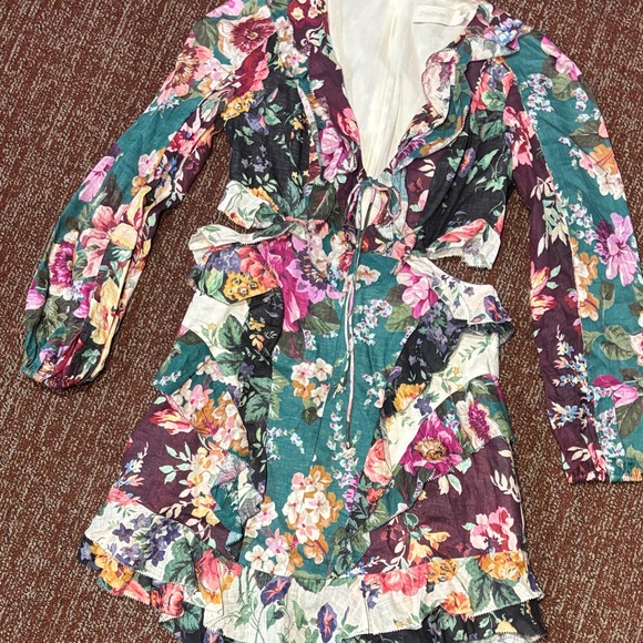 Zimmermann Allia spliced floral mini dress 100% linen women’s